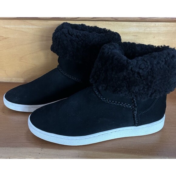 UGG Mika Black Short Ankle Bootie Sneaker Shearling Cuff Boot Suede Size 10 - Picture 6 of 14
